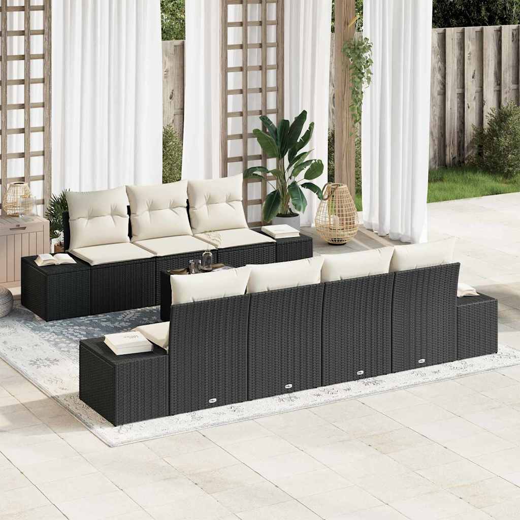 Garten-Sofa-Set 8 pcs Schwarz und Creme 55 x 55 x 37 cm